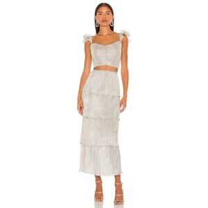 SAYLOR Gianna Set Ruched Ruffle Top Tiered Skirt Metallic Fairy Coquette Sz M